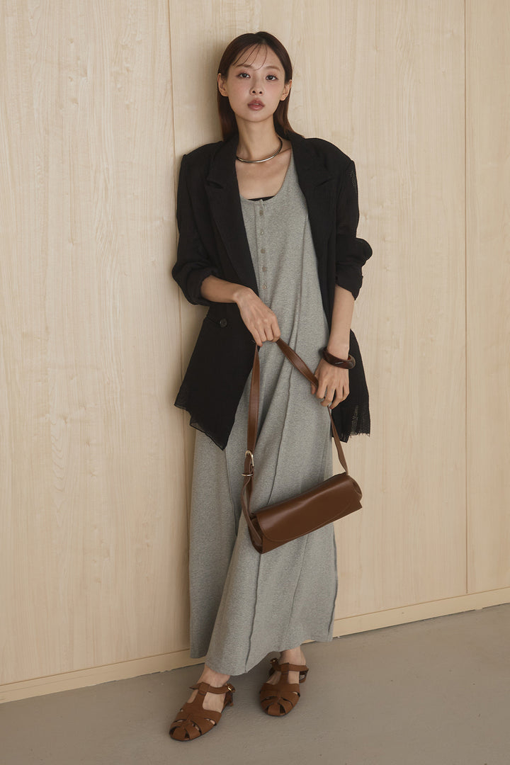 [SET]メッシュテーラードワイドジャケット+ノースリロングワンピース(2set)