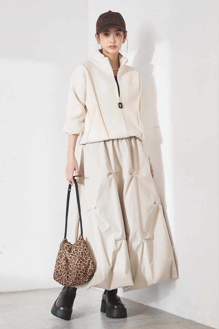 [SET]ハイネックパイピングデザインブルゾン+ランダムタックバルーンスカート(2set)