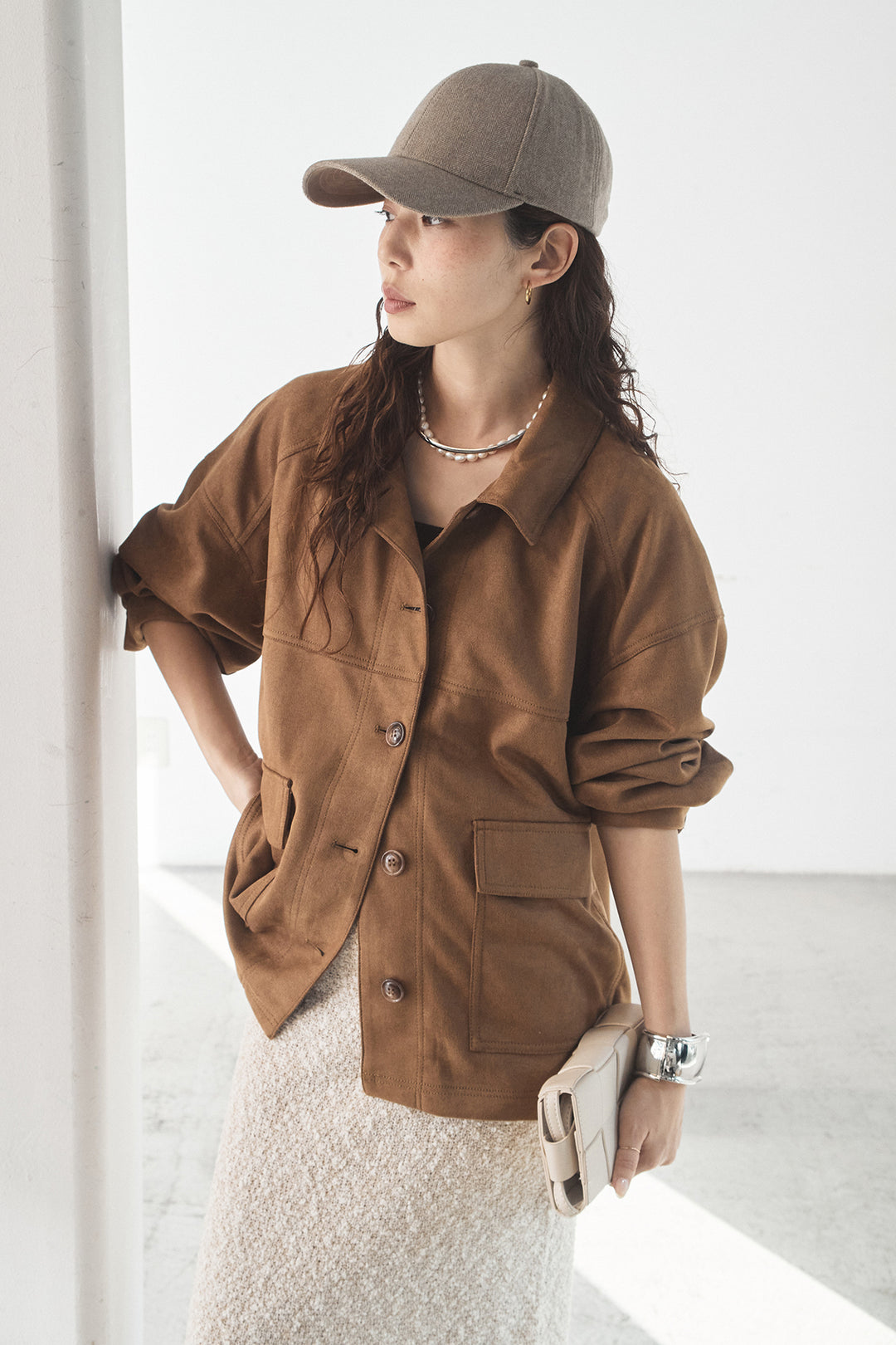 [SET]デカポケスエポンジャケット+ツイード風MIXスラブスカート(2set)