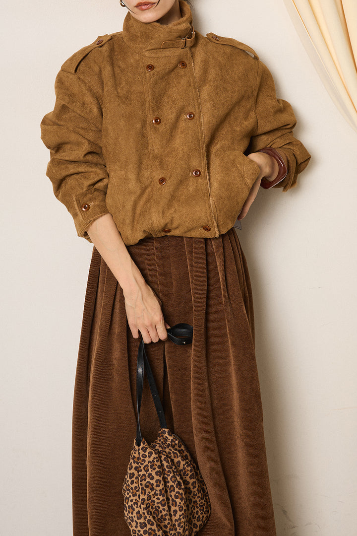 [SET]スタンド襟スウェードライクアウター+ベルトループコーデュロイワイドパンツ(2set)