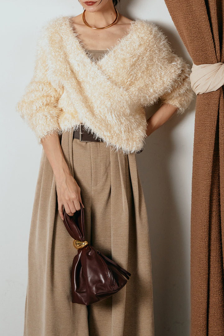 [SET]シャギークロスニットトップス+ベルトループコーデュロイワイドパンツ(2set)