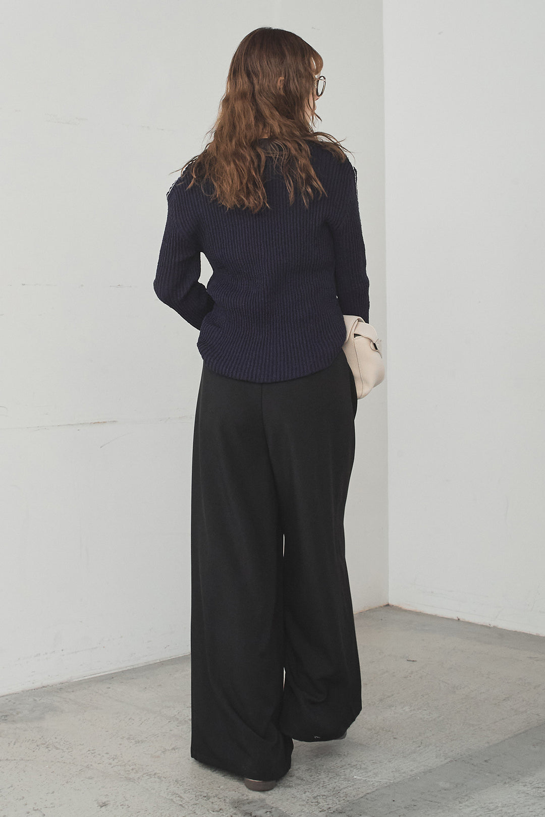 [SET]衿付きニットプルオーバー+ベルト付きツータックワイドパンツ(2set)