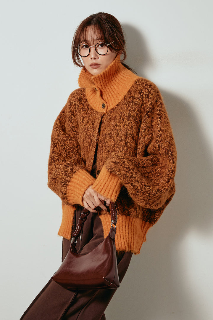 [SET]ハイネックミックスニットトップス+フロントラインデザインワイドスウェットパンツ(2set)