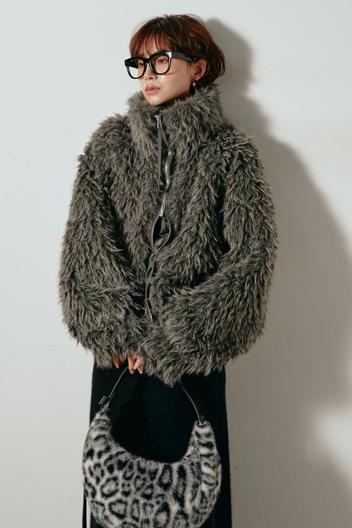 [SET]ミックスシープファースタンドブルゾン+ノースリーブニットロングワンピース(2set)