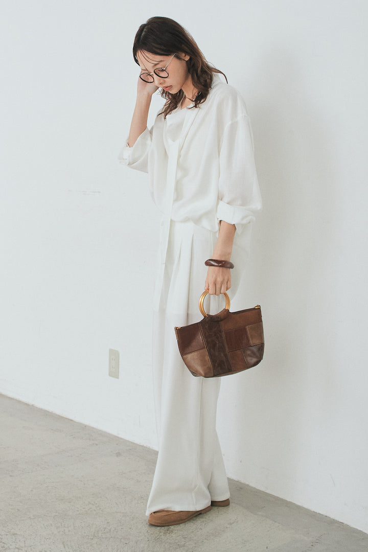 [SET]ニュアンスボータイブラウス+斜めボタンタック入りスラックス(2set)