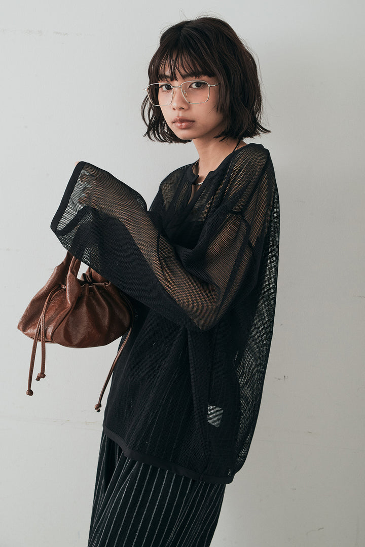 [SET]メッシュカットソースキッパープルオーバー+リネンライクストライプタックイージーパンツ(2set)