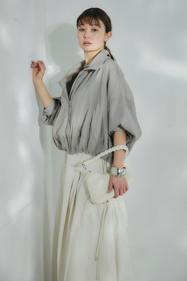 [SET]スタンドネックシアーブルゾン+ナイロンデザインフレアスカート(2set)