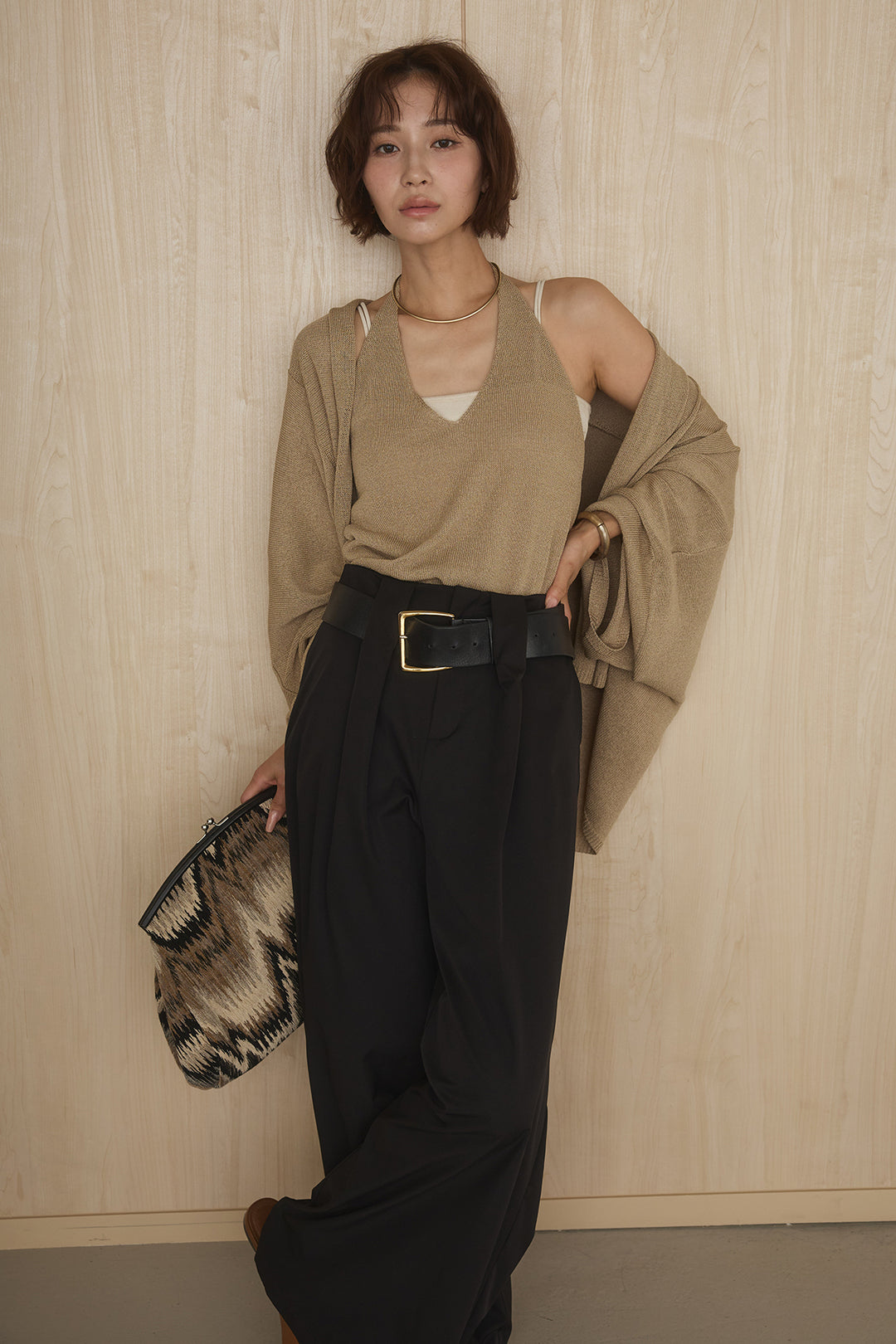 [SET]オーバードルマンカーディガン+ホルターネックインナー(2set)