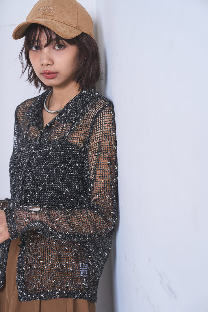 [SET]ネップメッシュポロ襟カーディガン+ドライタフタタックバレルパンツ(2set)