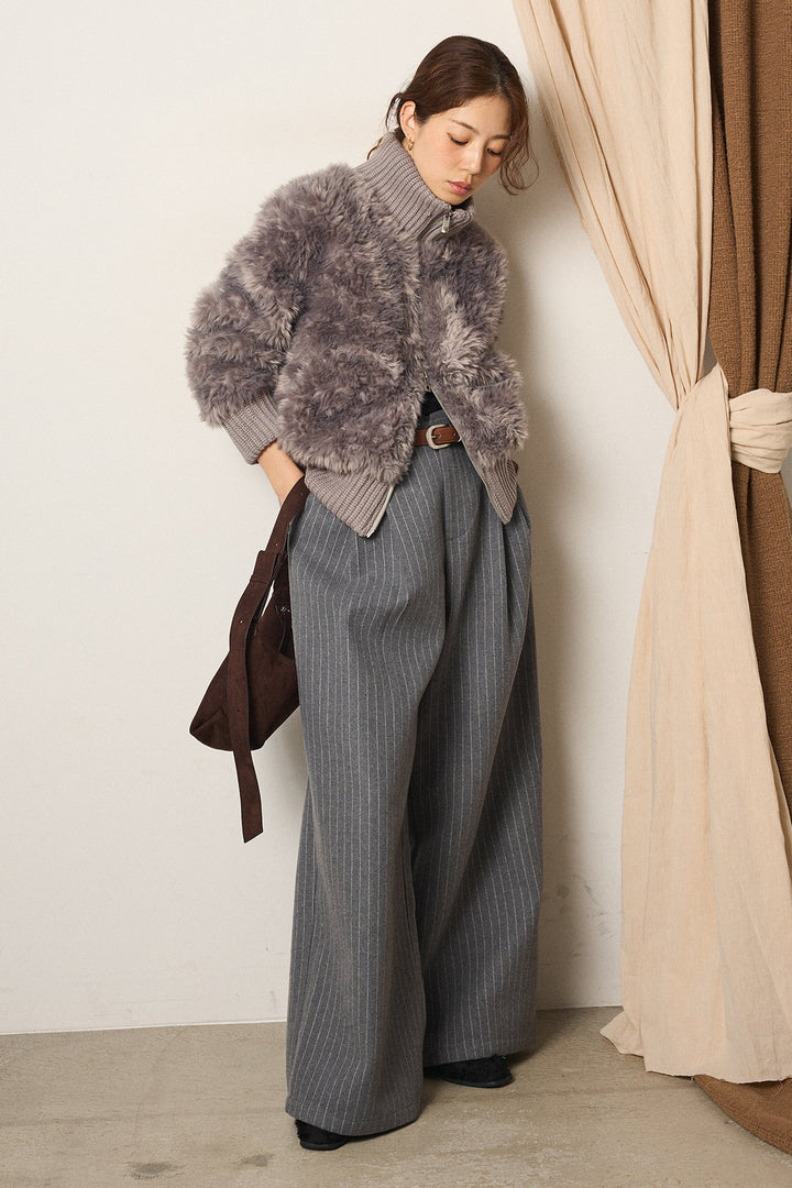 [SET]ハイネックボアブルゾン+ウールライクストライプパンツ(2set)