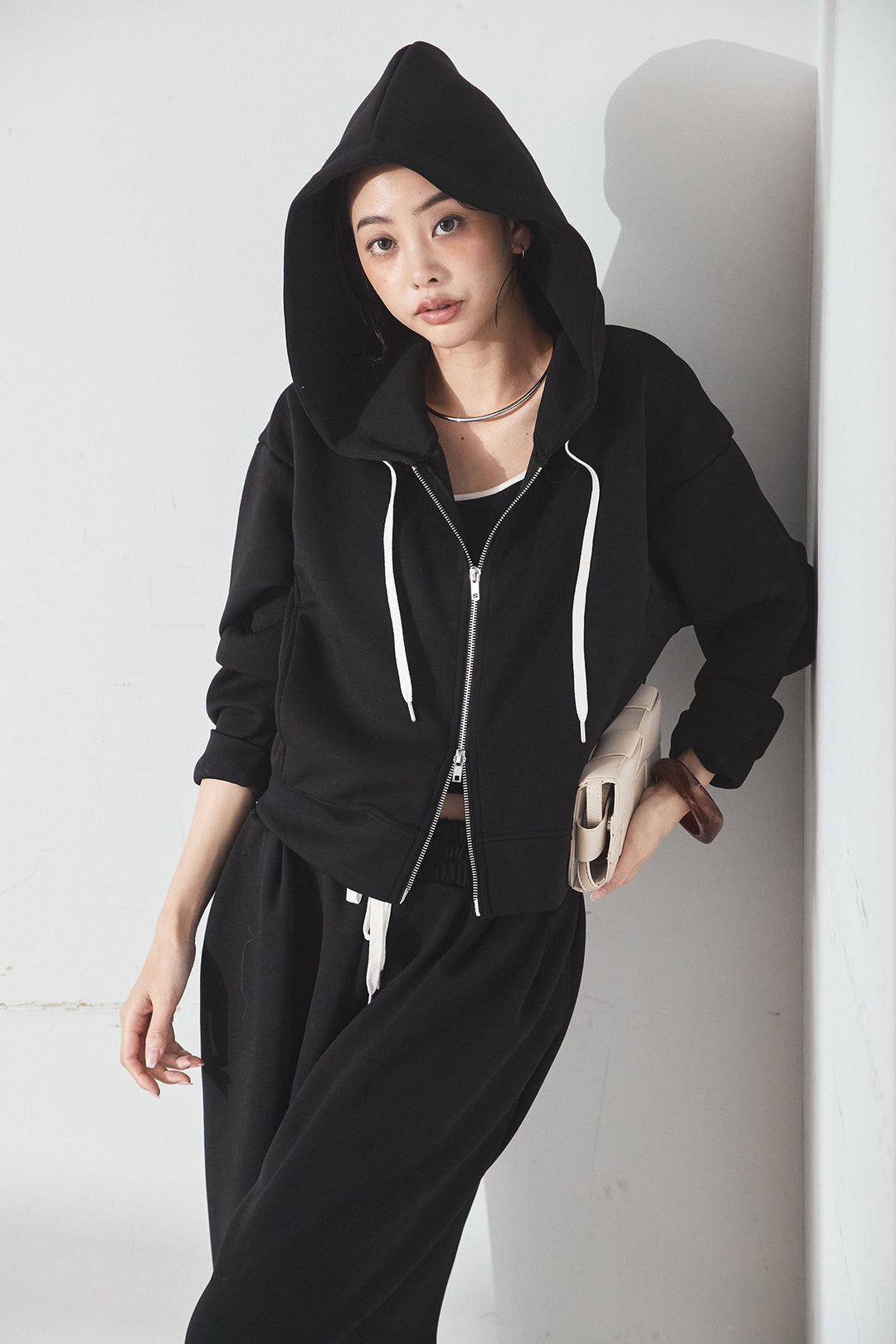 [SET]スウェットドルマンジップフードパーカー+スウェットコクーンイージーパンツ(2set)