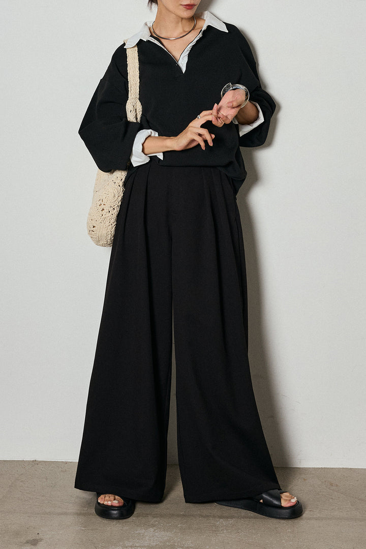 【即納】ウエストベルト付きタックワイドパンツ