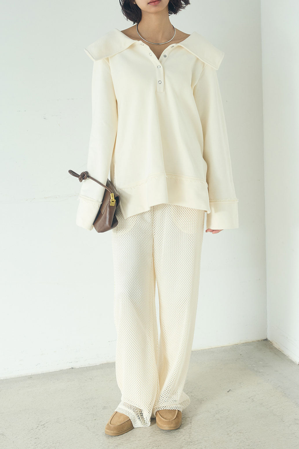 [SET]ビッグカラー2WAYスウェットトップス+メッシュリラックスパンツ(2set)