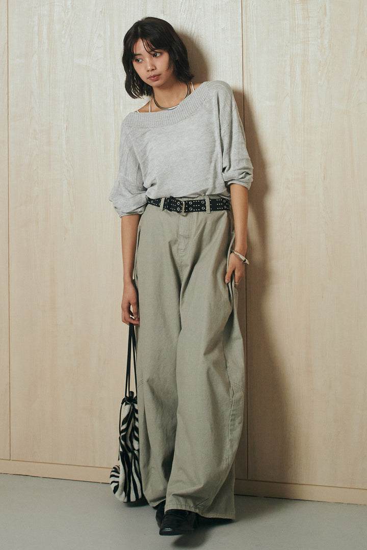 [SET]麻混リラックスニットトップス+ベルト付きカラーデニムパンツ(2set)