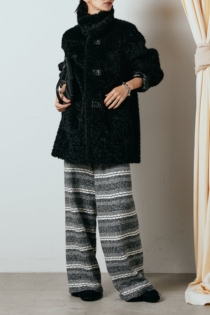 [SET]リバーシブルボアアウター+マルチライン柄リラックスニットパンツ(2set)