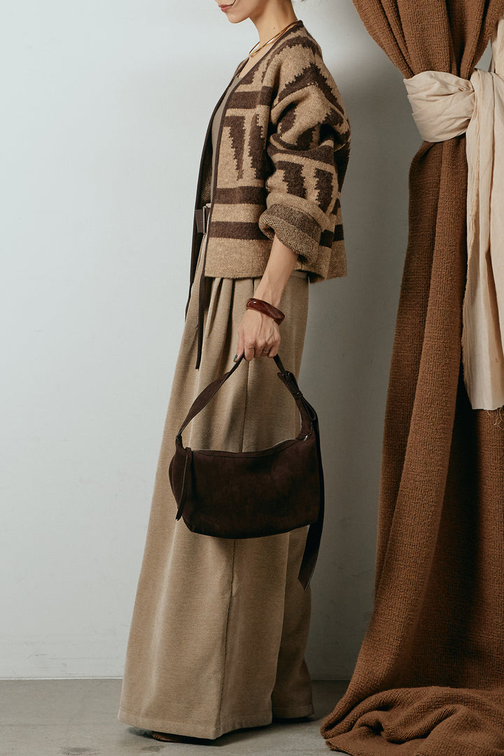 [SET]ノーカラー幾何学模様アウター+ベルトループコーデュロイワイドパンツ(2set)