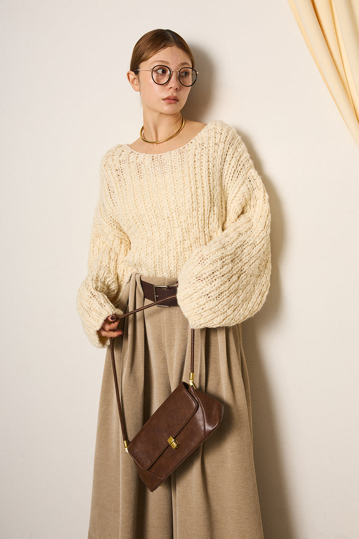 [SET]チャンキースラブニットクロップドプルオーバー+ベルトループコーデュロイワイドパンツ(2set)