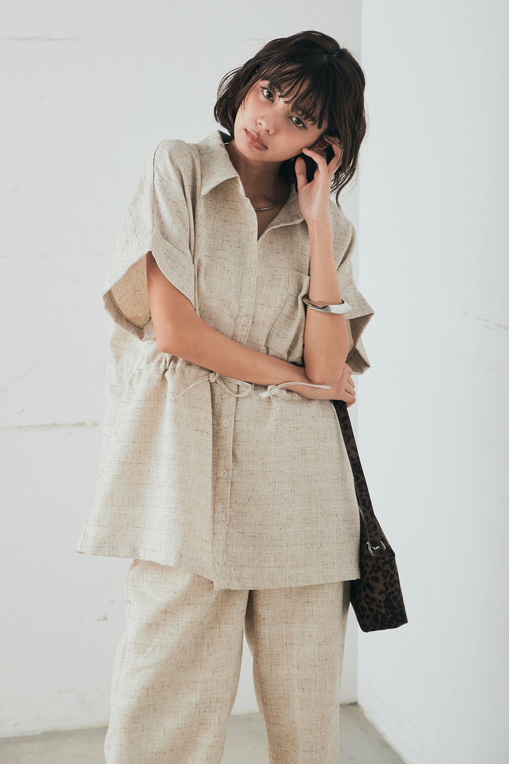 [SET]ツイードウエストドロストシャツ+ツイードタックパンツ(2set)