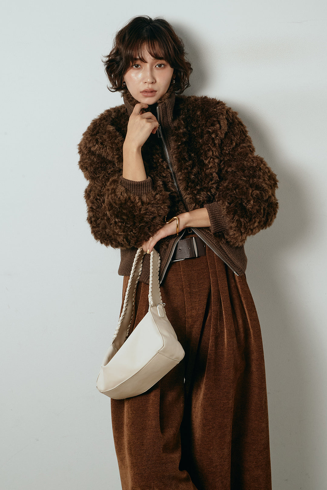 ハイネックショート丈ボアジップブルゾン