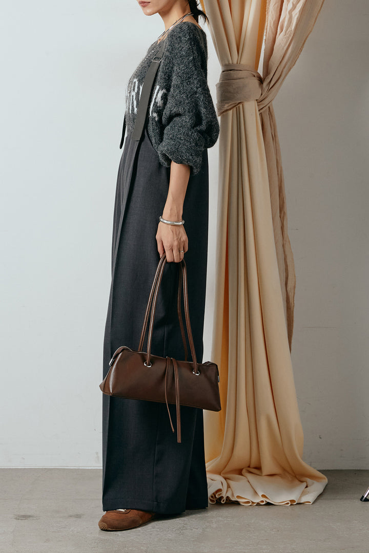 [SET]フロントロゴデザインニットトップス+ワイドツイルサロペット(2set)