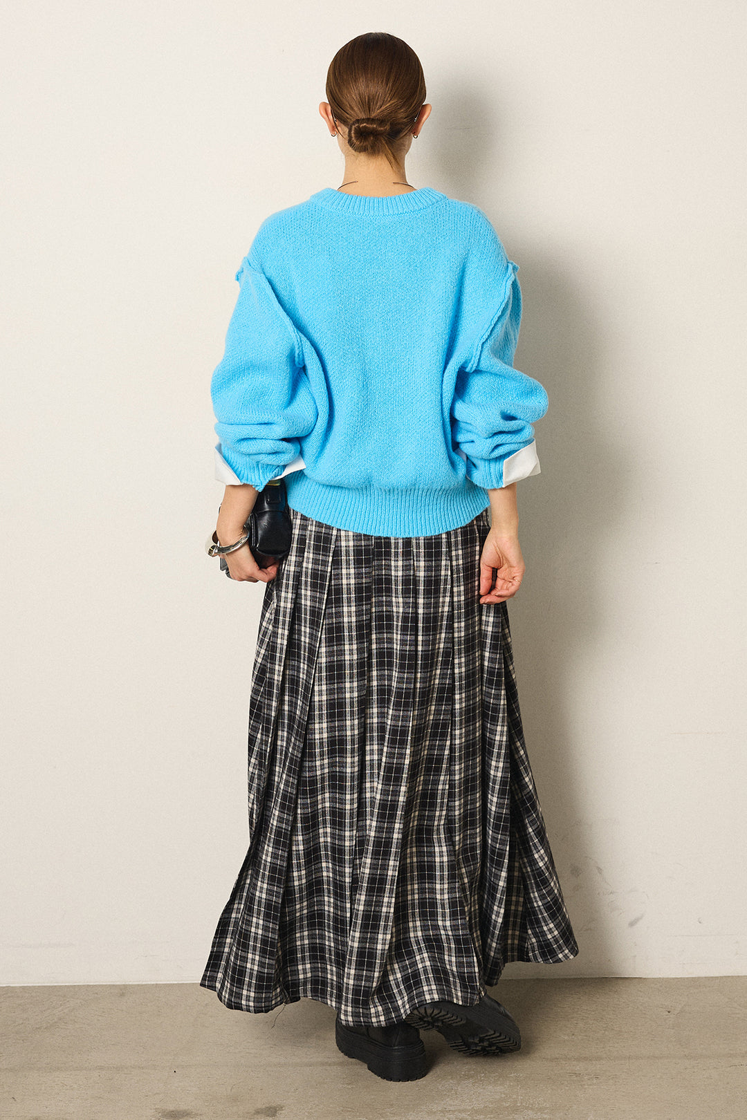 [SET]シャツドッキングニットカーディガン+ベルト付きタータンチェックプリーツスカート(2set)