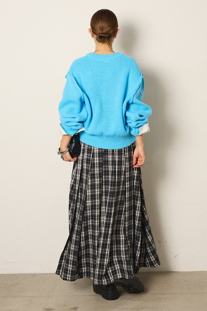 [SET]シャツドッキングニットカーディガン+ベルト付きタータンチェックプリーツスカート(2set)