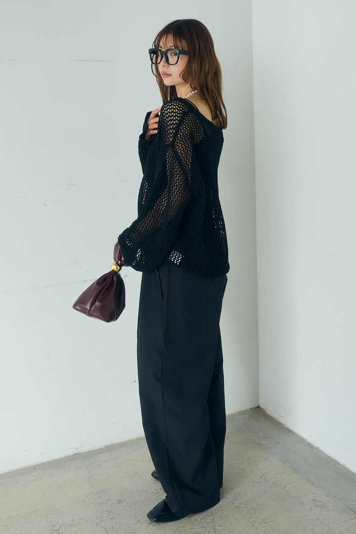 [SET]メッシュ編みビスチェセットVネックプルオーバー+シアサッカーイージーパンツ(2set)