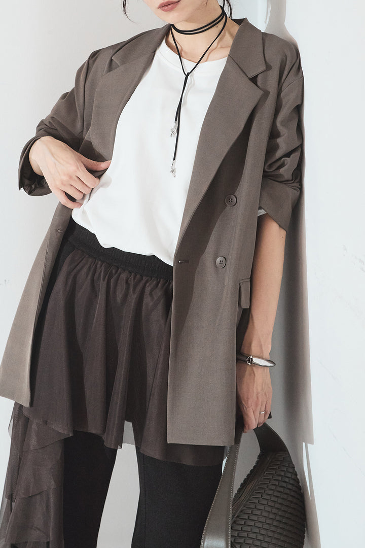 [SET]ルーズシルエットダブルテーラードジャケット+ストレッチロングTシャツ(2set)