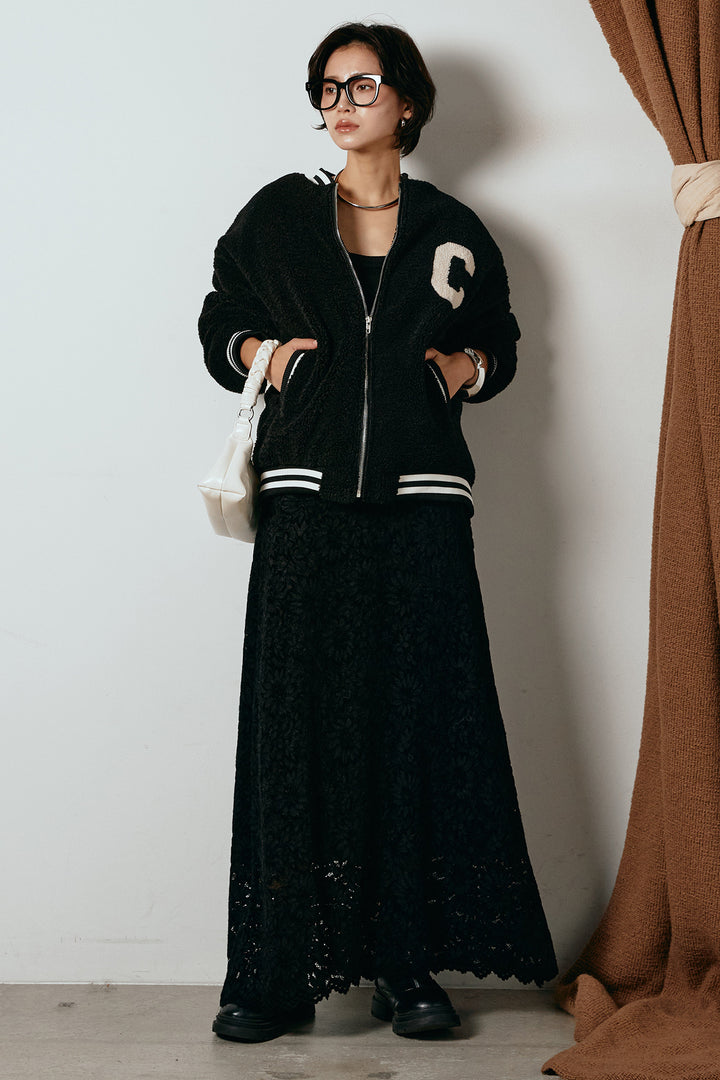 [SET]ロゴスタジャンボアブルゾン+花柄刺繍ベロアフレアスカート(2set)