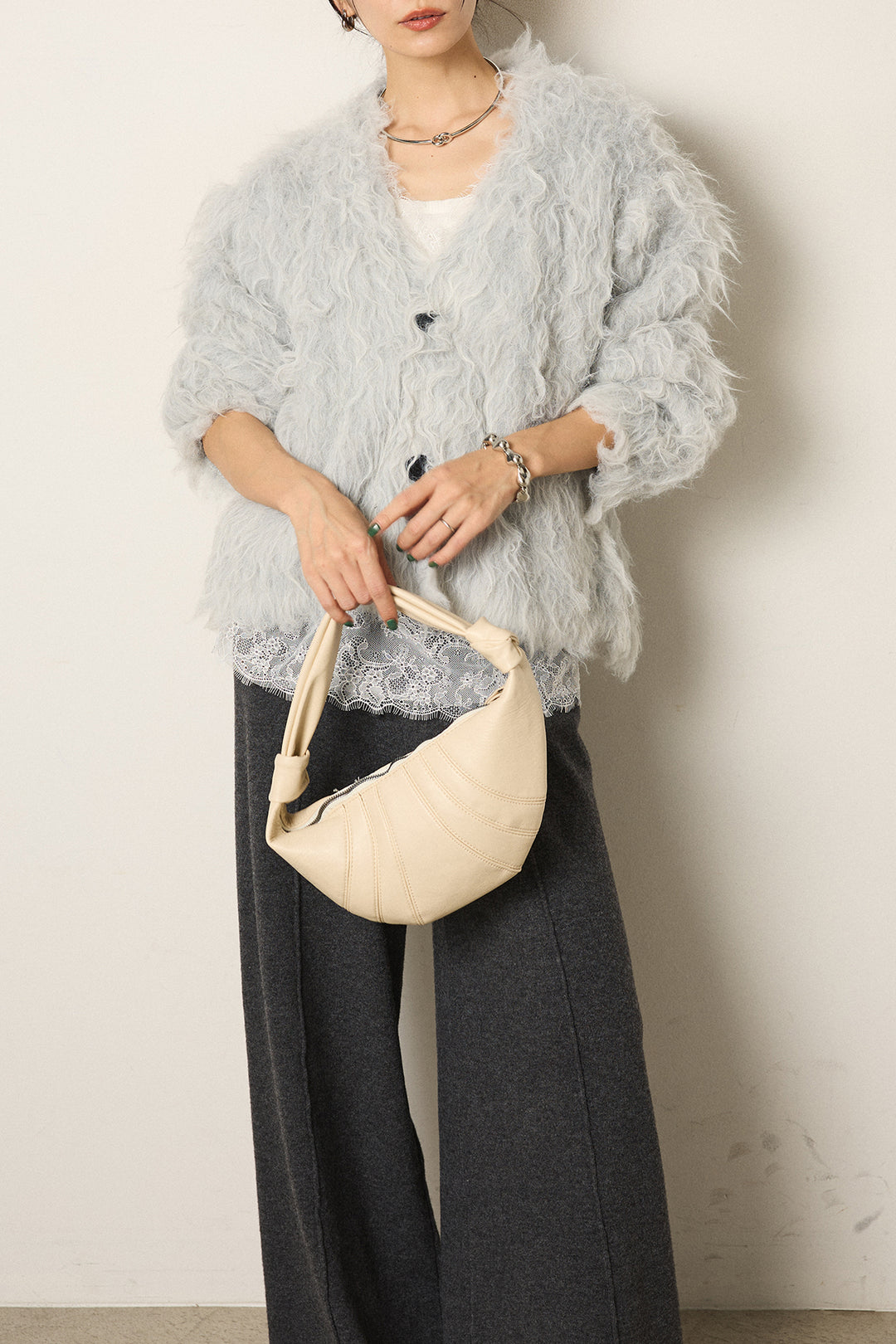 [SET]起毛シャギーニットカーディガン+センターラインニットパンツ(2set)