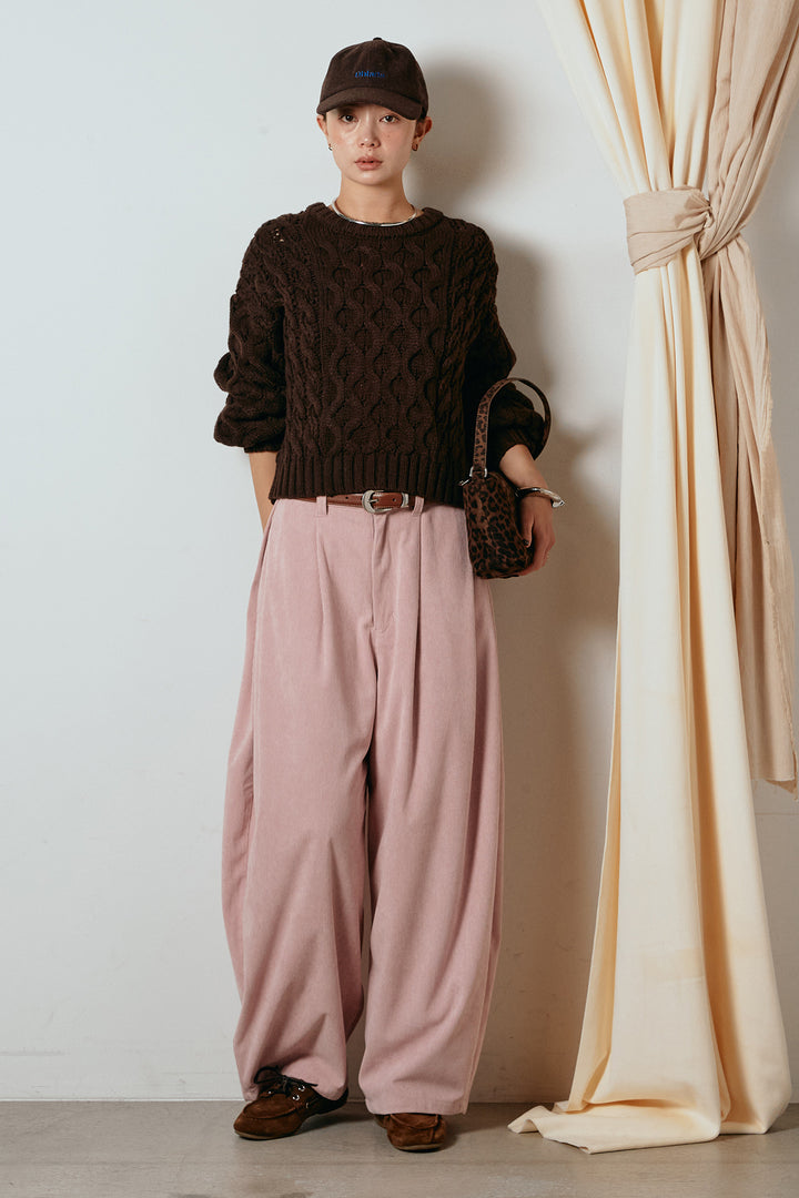[SET]バルキーケーブルプルオーバー+コーデュロイサイドタックコクーンパンツ(2set)