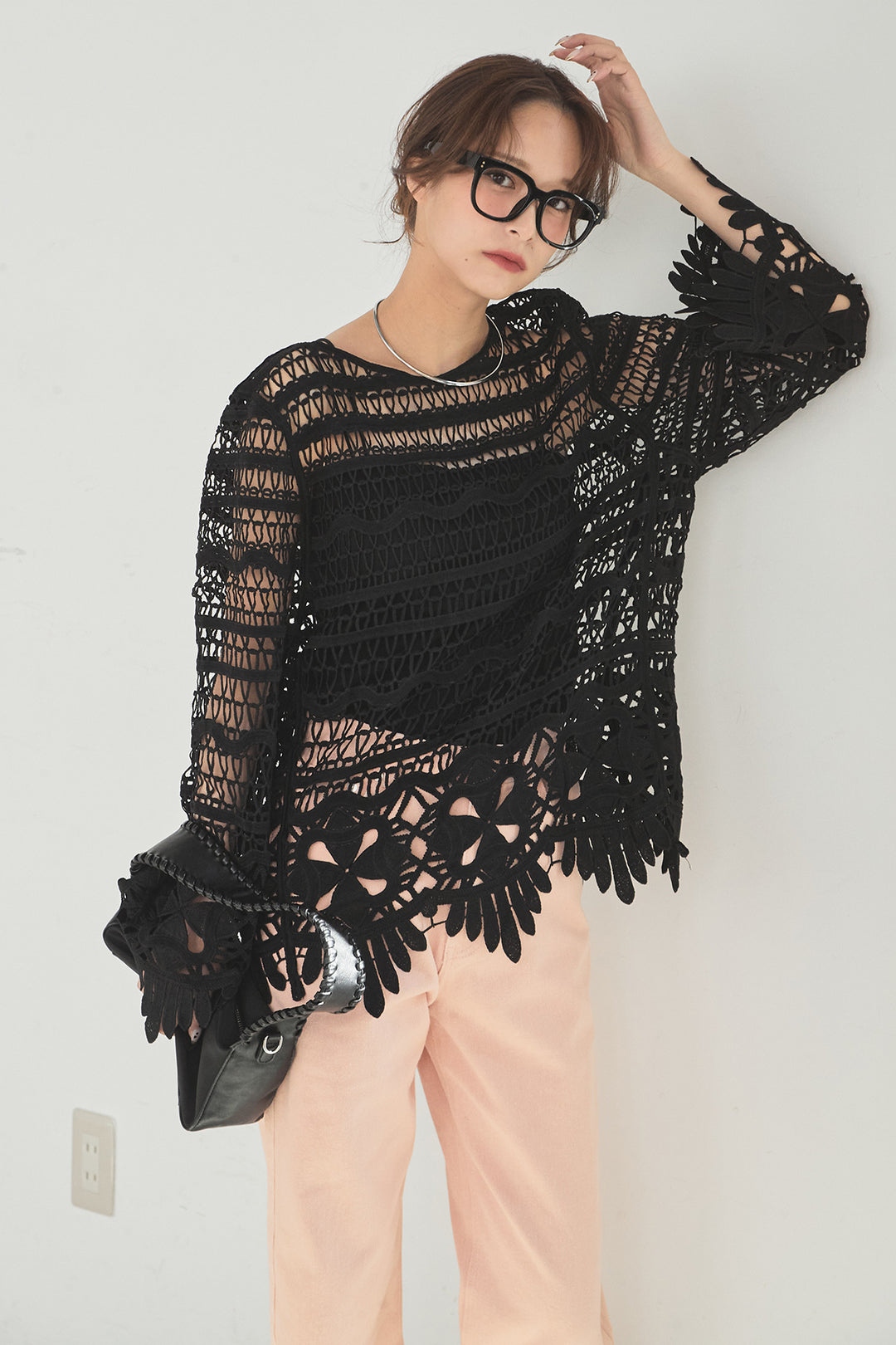 [SET]裾デザインメッシュプルオーバー+スプリングカラーデニムパンツ(2set)