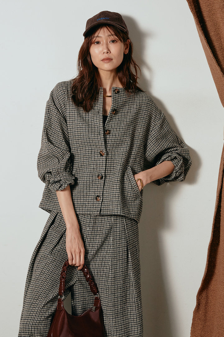 [SET]ノーカラーガンクラブチェックジャケット+ガンクラブチェックタックパンツ(2set)