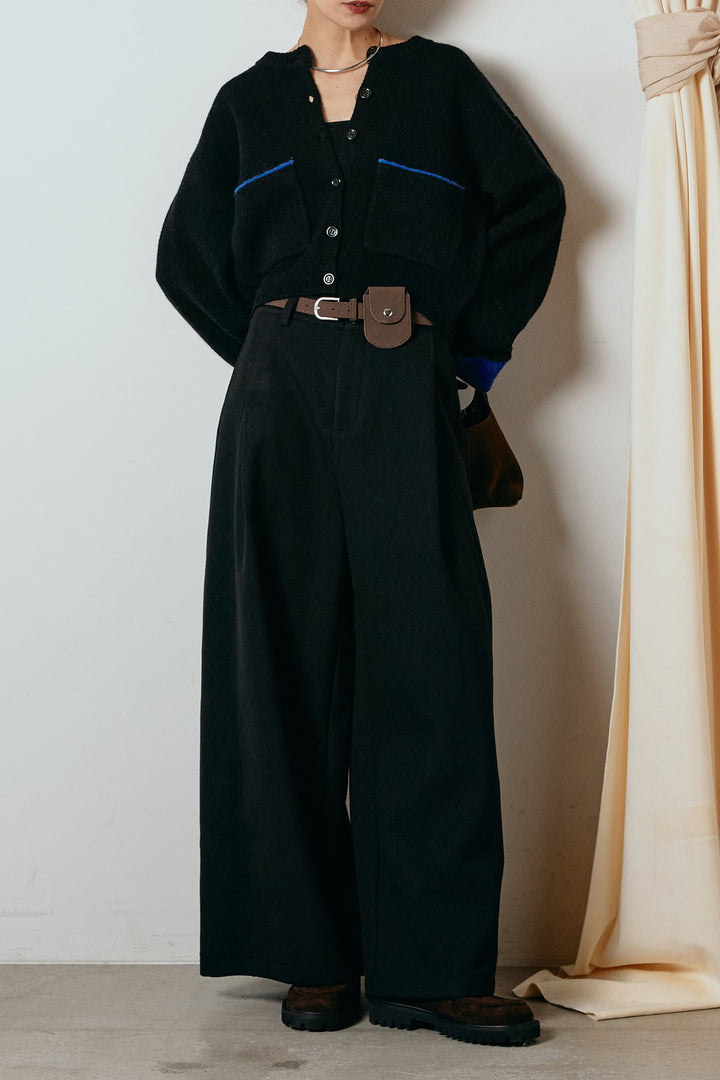 [SET]アルパカタッチダブルフェイスカーディガン+ポーチベルト付きカーブパンツ(2set)