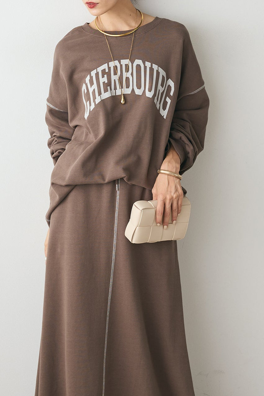 SET]配色ステッチロゴプルオーバー+スウェットロングスカート