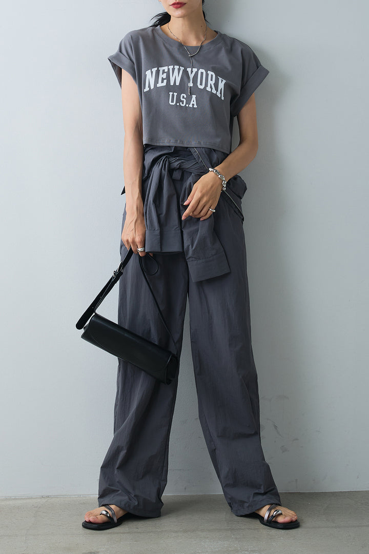 [SET]ショート丈NEWYORKロゴTシャツ+合繊ジャンプスーツ(2set)