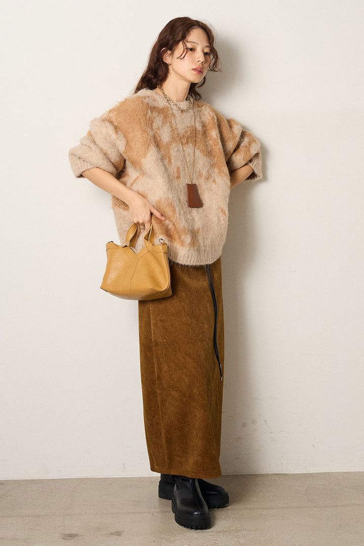 【着回しセット】[SET]モヘアタッチマーブルニット+タック入りコーデュロイワイドパンツ+ロープベルト付きスウェード調スカート(3set)