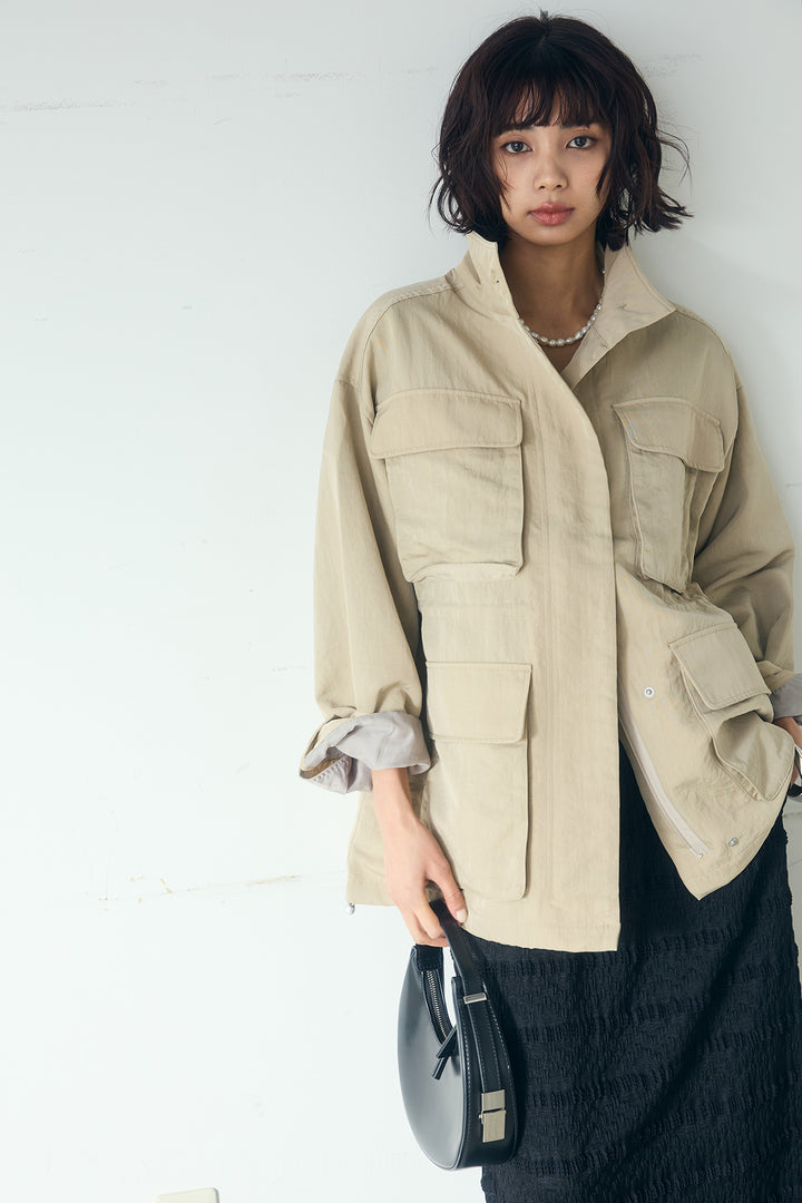 [SET]ナイロンツイルフィールドジャケット+ジャガードカットソータイトスカート(2set)