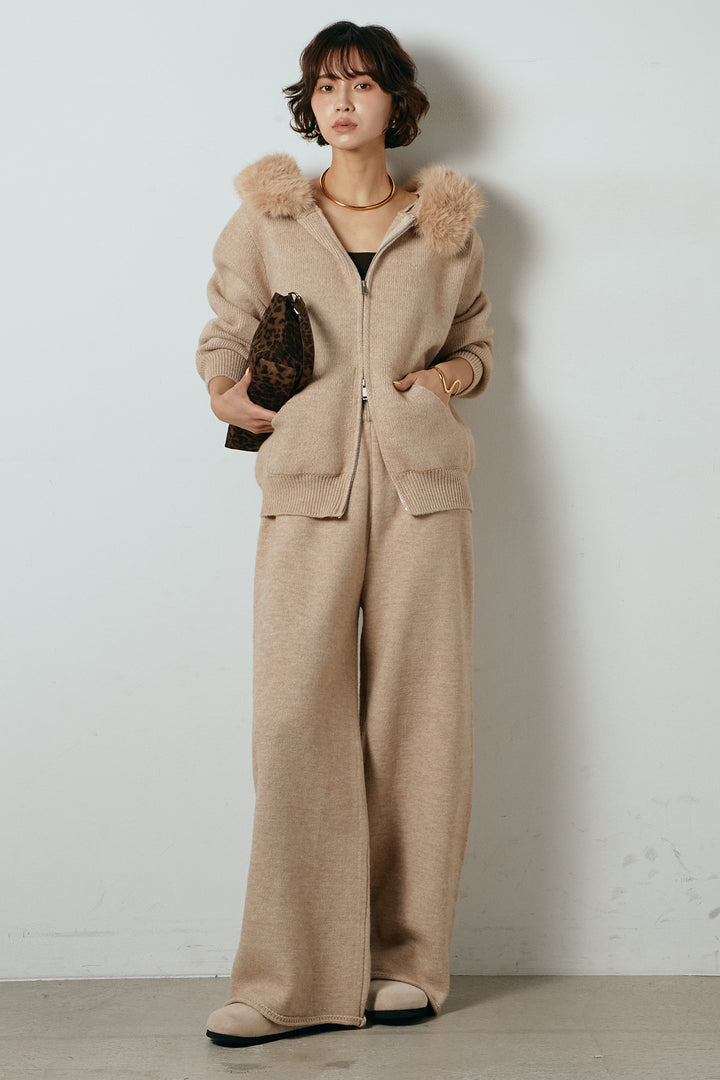 【着回しセット】[SET]ファー付きフーディーニットSETUP+ストライプドッキングニットポロSETUP(2set)