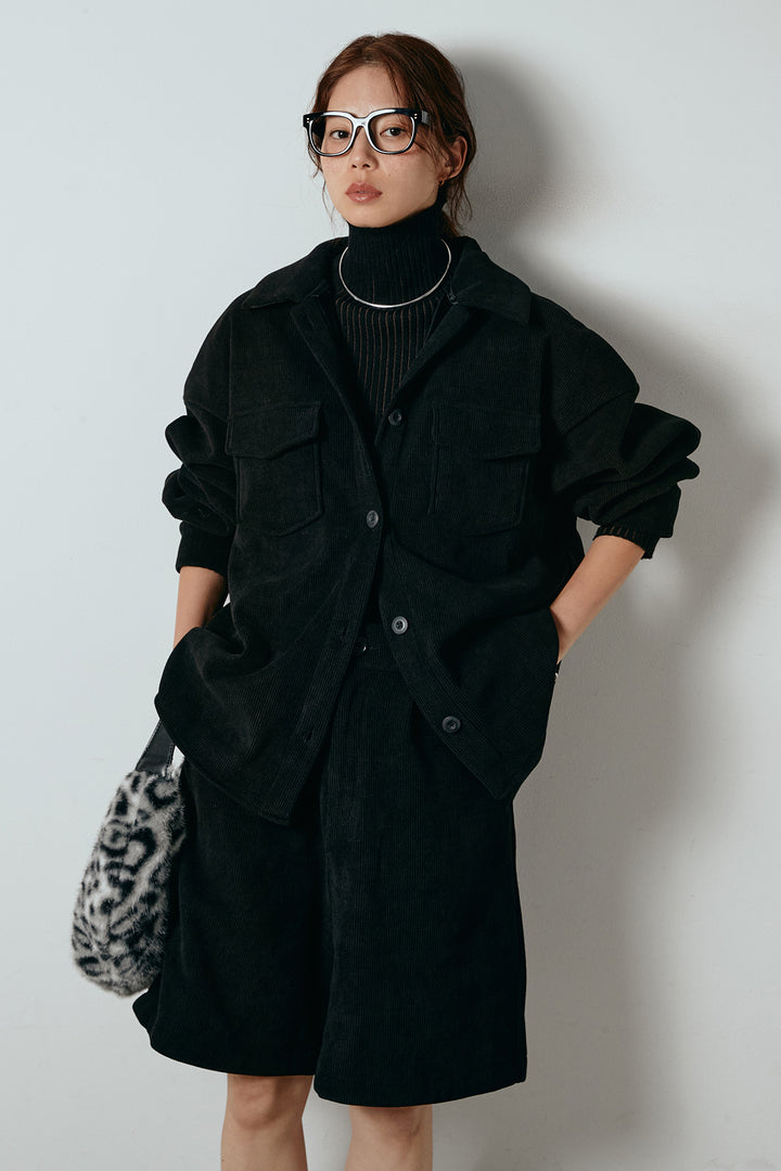 [SET]襟付きコーデュロイポケットシャツ+リブニットシームレスタートルプルオーバー+リラックスコーデュロイハーフパンツ(3set)