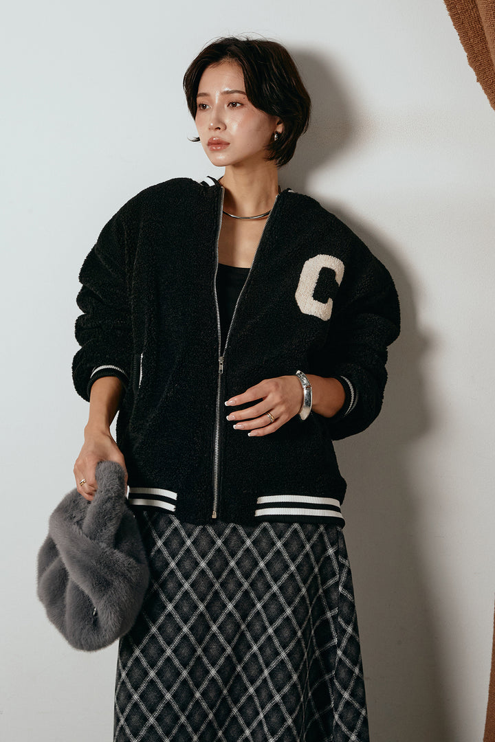 [SET]ロゴスタジャンボアブルゾン+フロッキー起毛チェックスカート(2set)
