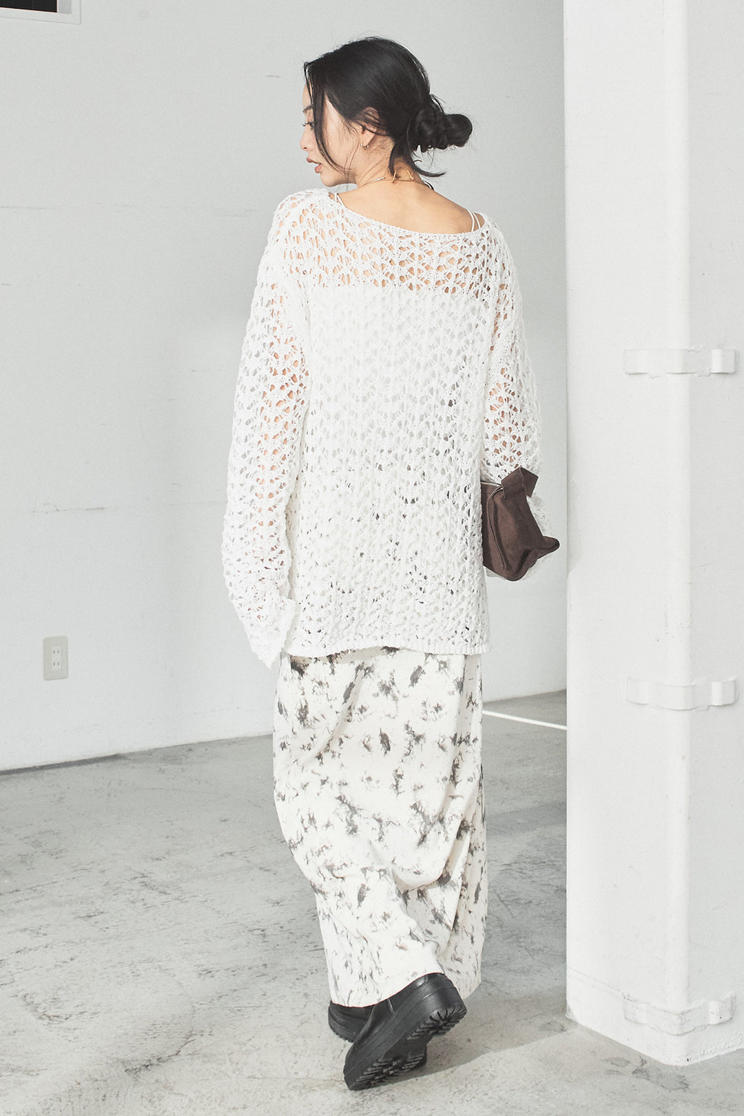 [SET]リラックスメッシュニットトップス+タイダイ柄ベロアワイドスカート(2set)