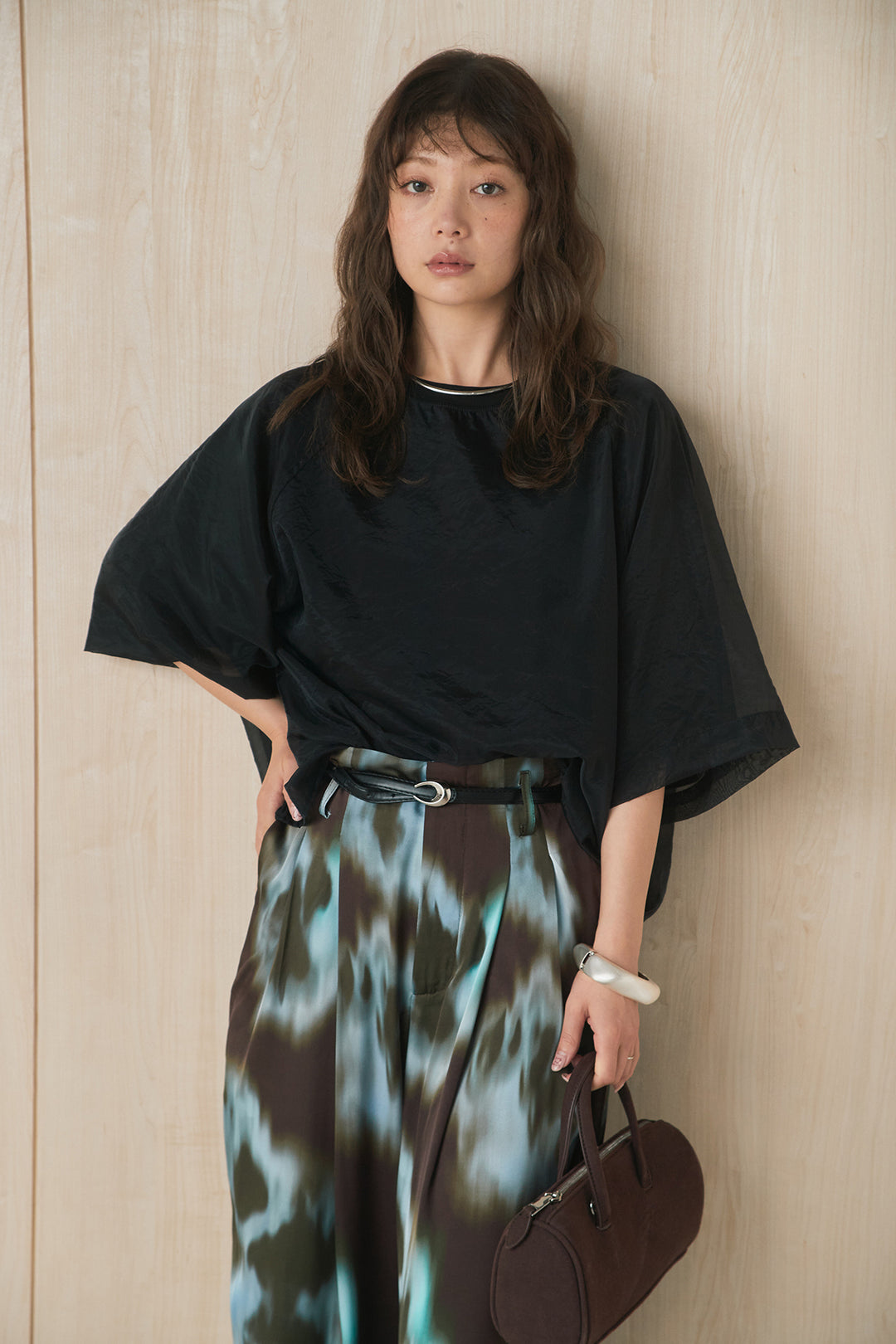 [SET]オーガンジー重ねBIGTシャツ+細ベルト付きタイダイカラーパンツ(2set)
