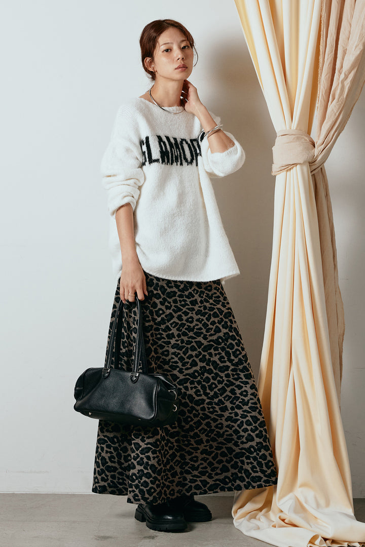 [SET]フロントロゴデザインニットトップス+レオパードロングスカート(2set)