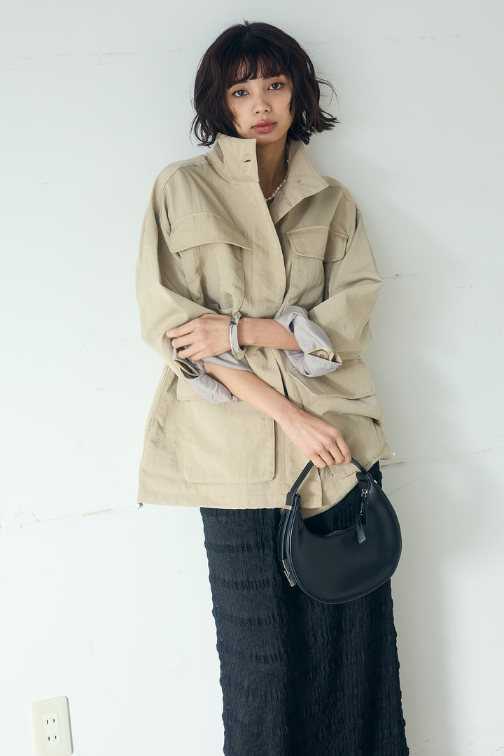 [SET]ナイロンツイルフィールドジャケット+ジャガードカットソータイトスカート(2set)