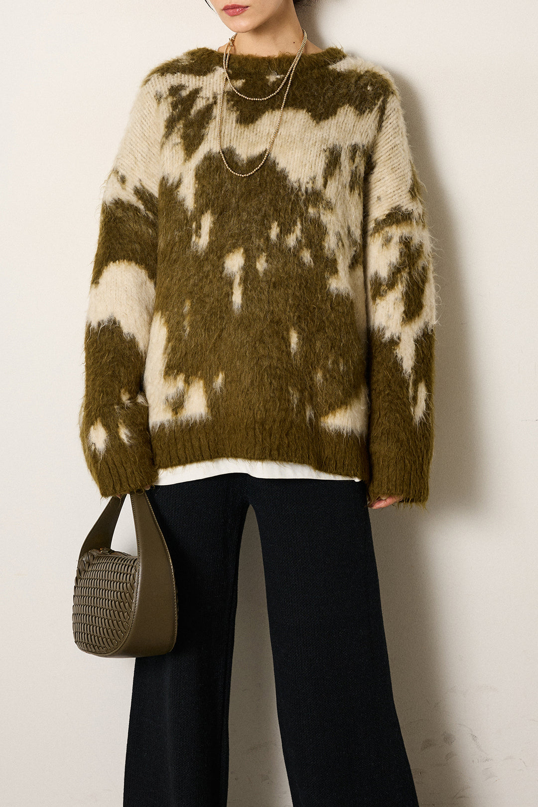 [SET]モヘアタッチマーブルニット+ワイドリブニットイージーパンツ(2set)