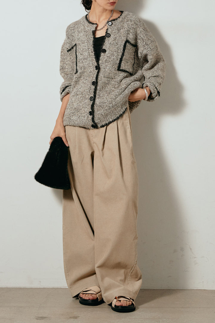 [SET]ミックスニットポケットカーディガン+フロントタック入りコーデュロイパンツ(2set)