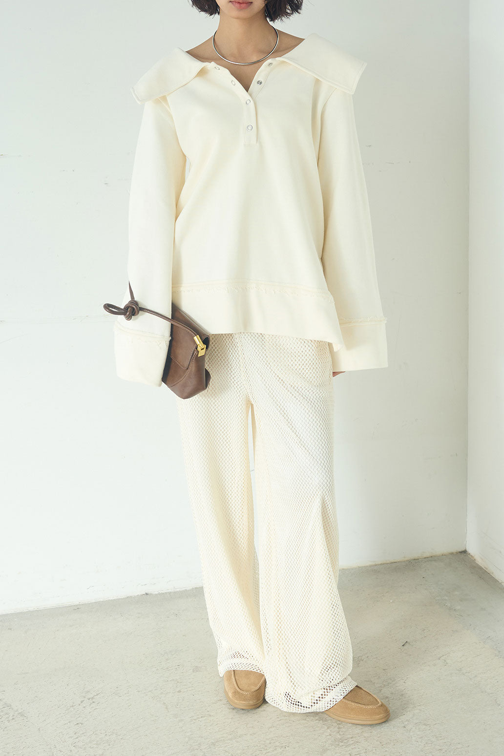 [SET]ビッグカラー2WAYスウェットトップス+メッシュリラックスパンツ(2set)