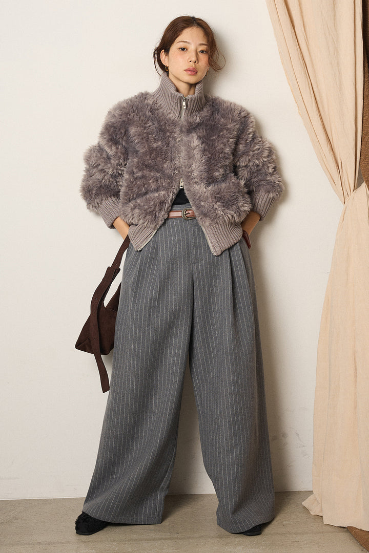 [SET]ハイネックボアブルゾン+ウールライクストライプパンツ(2set)