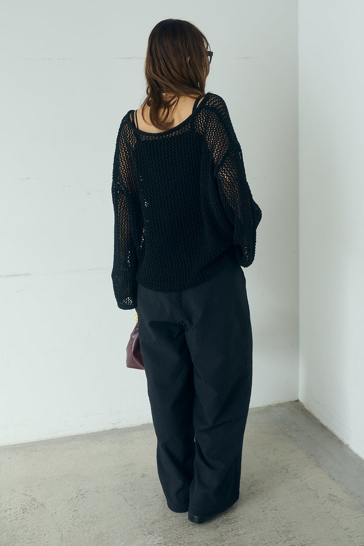 [SET]メッシュ編みビスチェセットVネックプルオーバー+シアサッカーイージーパンツ(2set)